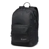 Mochila urbana Columbia de 30 litros en color negro, con dos compartimentos principales, funda acolchada para laptop, bolsillos laterales para botellas y bolsillo frontal con cierre. Incluye tiradores reflectantes y base acolchada.