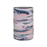 Cuello multifuncional Buff Thermonet® con estampado de montañas en tonos rosa, blanco, azul y gris.