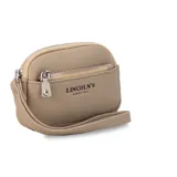 Monedero de mano con diseño rectangular y textura granulada, marca Lincoln's. Cuenta con cierre perimetral, bolsillo frontal con cierre y correa de muñeca integrada.
