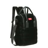 Mochila matera Las Oreiro de diseño acolchado en color negro. Cuenta con compartimento principal espacioso, doble asa superior para llevar en la mano y correas ajustables para usar como mochila o bandolera. Incluye etiqueta frontal con logo de la marca.