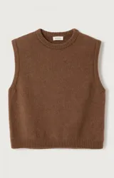 Chaleco sin mangas de punto con textura mullida, cuello redondo y corte holgado.