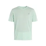 Remera deportiva New Balance de manga corta, color gris oscuro, con cuello redondo y logo de la marca estampado en el pecho.