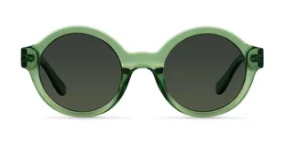 Lentes de sol redondos color verde oliva, con protección UV 400 y lentes polarizados japoneses con tratamiento antirayaduras y película superhidrofóbica.