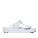 Sandalias blancas tipo ojotas, ultraligeras, impermeables y cómodas, confeccionadas con materiales veganos y propiedades antibacterianas.