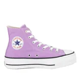 Championes Converse Chuck Taylor All Star Lift color violeta con plataforma blanca y cordones blancos.