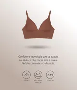 Soutien top Lov confeccionado en microfibra liviana de color marrón, con escote en V, breteles finos regulables, copa con relleno desmontable y base ancha.