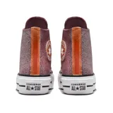 Zapatillas Converse Chuck Taylor All Star de caña alta con plataforma, color rosa con glitter y cordones blancos.
