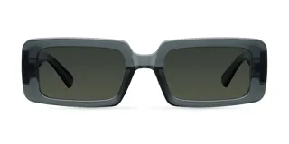 Gafas de sol rectangulares unisex de color gris con lentes verdes polarizadas.