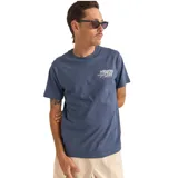 Remera azul de manga corta con cuello redondo y estampado pequeño en el pecho con el logo de la marca Rhythm Livin.