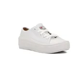 Zapatillas urbanas Moleca de lona blanca con plataforma y cordones.