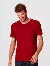 Camiseta básica de corte regular y cuello redondo, confeccionada en tejido de algodón de color bordó.