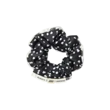 Colaless o coletero para el pelo color negro con estampado de pequeños corazones blancos, detalle de volados en el borde con inscripciones "ALWAYS GRATEFUL".