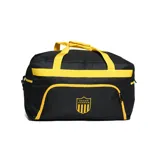Bolso deportivo negro con detalles en amarillo y escudo del Club Atlético Peñarol estampado en el frente.