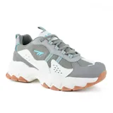 Championes Hi-Tec Flor grises con detalles en blanco y celeste. Zapatillas deportivas con suela gruesa y tecnología Memory Foam.