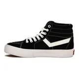 Zapatillas Pony de caña alta, color negro con detalles en blanco, de lona y suela de goma.