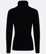 Suéter de punto color borgoña, con cuello alto estructurado y mangas largas.