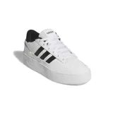 Championes Adidas Break Start Bold de mujer, color blanco con las tres tiras características en negro y suela plataforma.