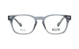 Armazón de anteojos Klix modelo 106AU, de diseño rectangular con marco de acetato en color gris traslúcido.