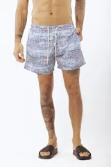 Short de baño con estampado tropical de hojas y loros, con cordón ajustable en la cintura.