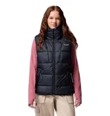 Chaleco acolchado Columbia de color negro con cuello alto, cierre frontal y bolsillos laterales con cremallera. Cuenta con tecnología térmica reflectante Omni-Heat y aislamiento sintético reciclado.