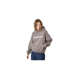 Hoodie oversize Eme Studios de color marrón, con capucha, bolsillo frontal tipo canguro y estampado gráfico con el logo de la marca en el pecho.