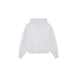Hoodie oversized de color gris melange, con capucha, bolsillo tipo canguro y pequeño logo bordado en el centro del pecho.