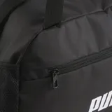 Bolso deportivo Puma Phase Small color negro con logo blanco estampado. Cuenta con un compartimento principal con cierre, un bolsillo lateral de malla y doble asa de mano.