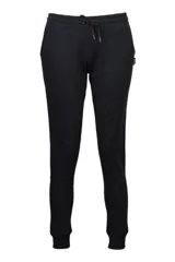 Pantalón de jogging negro de corte ajustado, con cintura elástica y puños en los tobillos.