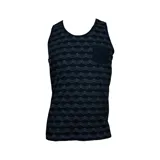 Musculosa de algodón color azul marino con estampado de ondas blancas y bolsillo frontal en el pecho.