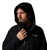 Campera impermeable Columbia Titanium Northwest Explorer de color negro, con capucha fija, cierre frontal sellado y bolsillos laterales con cremallera.