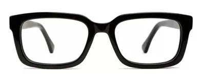 Armazón para lentes de receta rectangular color negro, con patillas con núcleo de metal plateado y antideslizantes. Fabricado con materiales resistentes y flexibles.