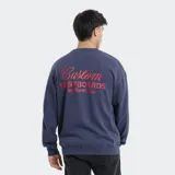 Buzo de cuello redondo color gris melange, con diseño de calce holgado y logo circular de la marca Reef estampado en el pecho.