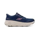 Championes deportivos Skechers modelo Slip-Ins Go Walk Max Cushioning Flex Remi, color azul marino con detalles en rosado y suela gruesa beige. Diseñados con tecnología Max Cushioning y parte superior de malla técnica.
