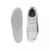 Championes Puma Speedcat LTH de perfil bajo, color blanco con detalles en dorado y suela negra. Diseño inspirado en el automovilismo con el logo de la marca en el lateral y la lengüeta.