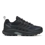 Championes de senderismo Merrell modelo Speed Strike 2 Waterproof, color negro. Presentan una construcción robusta con malla transpirable y cuero sintético, membrana impermeable, entresuela de espuma EVA para mayor estabilidad y suela de goma con tracción de alta adherencia.