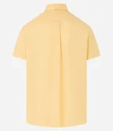 Camisa de hombre de manga corta confeccionada en mezcla de lino y algodón. Presenta un calce comfort, cuello camisero, cierre frontal con botones y un bolsillo en el pecho. Marca Marfinno.