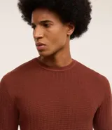 Suéter masculino de cuello redondo y manga larga, confeccionado en tejido de malla con textura de cuadros grid. Presenta un diseño minimalista y versátil, ideal para diversas ocasiones.