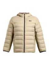 Campera puffer con capucha Under Armour Lgnd Down Hdd, color tostado, con tecnología UA Storm que repele el agua, aislamiento de plumón de pato y cierre frontal de cremallera.