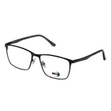 Armazón de anteojos MDQ modelo M32, de diseño rectangular con marco metálico en color negro mate y patillas finas.