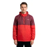 Campera deportiva Diadora T3 X-run, bicolor en rojo y bordó, con capucha ajustable, cierre frontal corto y logo de la marca en el pecho.