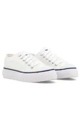 Championes Johnfoos modelo 752 color blanco, con suela plataforma y detalle de línea azul oscuro en la entresuela.