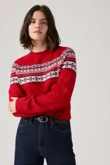 Sweater de punto con diseño Fairisle en el canesú, cuello redondo, manga larga y puños acanalados.