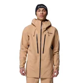 Campera cortaviento Columbia Platinum Peak II 3L Omni-Tech, color beige, con capucha integrada, cierre frontal con cremallera termosellada y bolsillos con cierre en el pecho y los laterales.