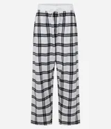 Pantalón de pijama de franela con estampado de cuadros, cintura con lazo y corte recto.