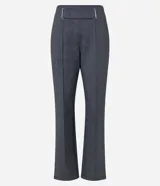 Pantalón de vestir de viscosa con estampado de cuadros, corte recto, cintura fija con cinturón incorporado con hebillas.