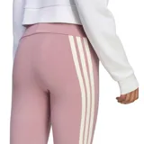 Calza deportiva Adidas de mujer modelo W Ak 3S Legging, de color rosado con tres tiras laterales blancas y el logo de la marca bordado en la pierna izquierda.