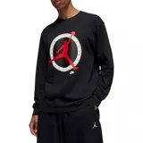 Buzo de manga larga Nike Jordan, color negro, con cuello redondo y estampado frontal circular con el logo Jumpman en rojo y letras blancas.