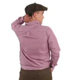 Camisa de hombre a cuadros rojos y blancos, de manga larga y corte clásico.