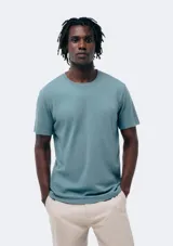 Camiseta básica de manga corta y cuello redondo, color rojo oscuro.