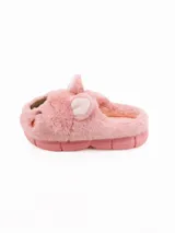 Pantuflas de peluche color tostado con diseño de cara de koala, orejas sobresalientes y suela de goma.